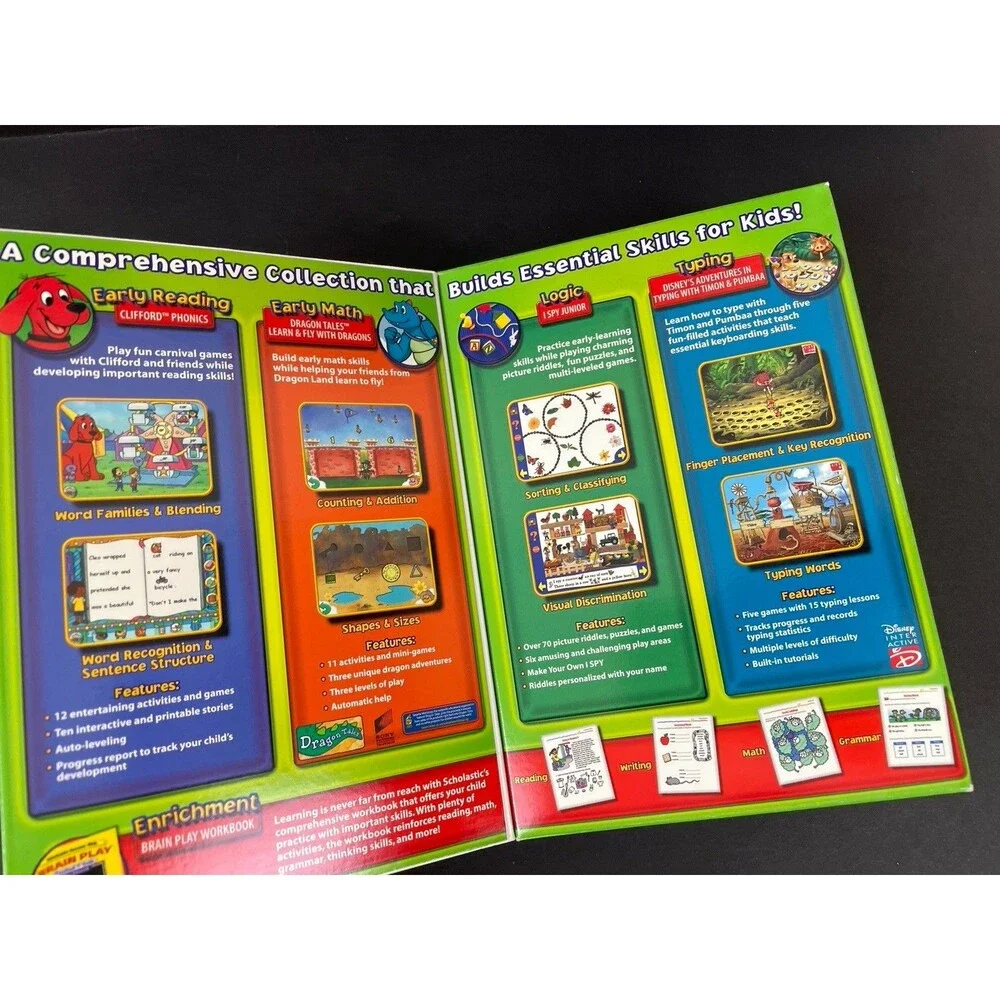 Scholastic Brain Play Preschool-1st Grade PC 4 CD-Rom Math/Reading/Logic/Typing